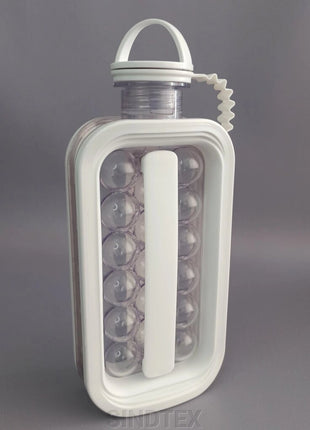 2-in-1 Portable Ice Cube Maker Water Bottle, BPA-Free Food Contact Material, 1.4L Pull-Out Capacity  GREY