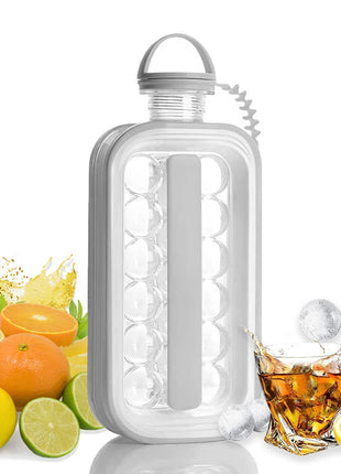 2-in-1 Portable Ice Cube Maker Water Bottle, BPA-Free Food Contact Material, 1.4L Pull-Out Capacity  GREY