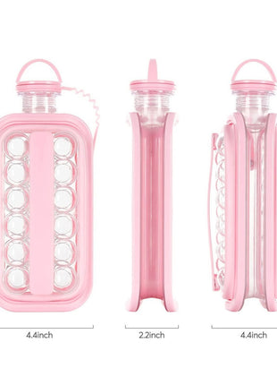 2-in-1 Portable Ice Cube Maker Water Bottle, BPA-Free Food Contact Material, 1.4L Pull-Out Capacity