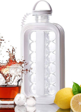 2-in-1 Portable Ice Cube Maker Water Bottle, BPA-Free Food Contact Material, 1.4L Pull-Out Capacity white