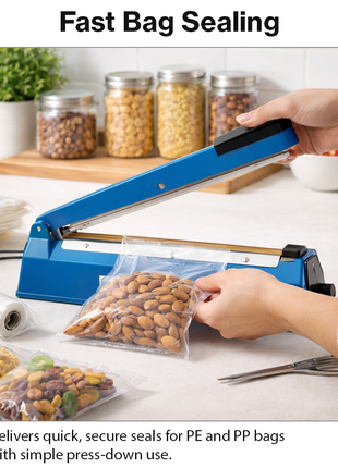 Plastic Film Sealer 300mm – Metal Body Heat Bag Sealer with Adjustable Timer – Blue