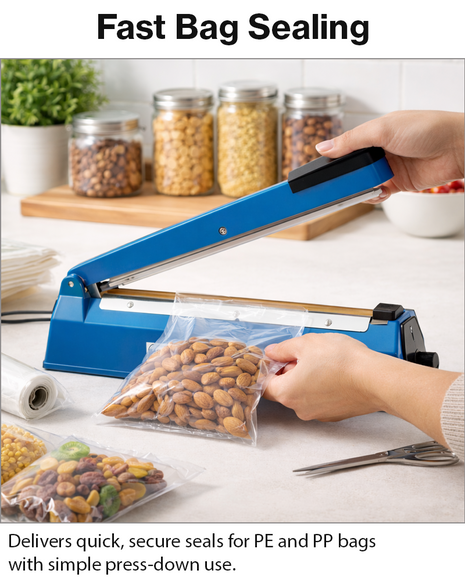 Plastic Film Sealer 300mm – Metal Body Heat Bag Sealer with Adjustable Timer – Blue