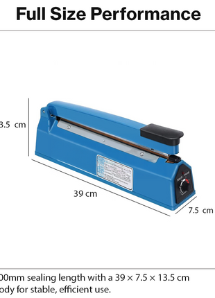 Plastic Film Sealer 300mm – Metal Body Heat Bag Sealer with Adjustable Timer – Blue