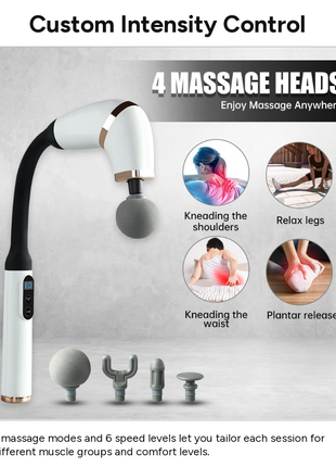 Deep Tissue Massage Gun with LCD Display, 4 Interchangeable Heads, 3 Modes & 6 Speeds up to 3000 RPM, USB-C Rechargeable Handheld Percussion Massager