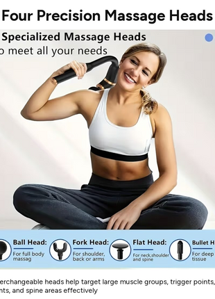 Deep Tissue Massage Gun with LCD Display, 4 Interchangeable Heads, 3 Modes & 6 Speeds up to 3000 RPM, USB-C Rechargeable Handheld Percussion Massager
