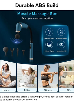 Deep Tissue Massage Gun with LCD Display, 4 Interchangeable Heads, 3 Modes & 6 Speeds up to 3000 RPM, USB-C Rechargeable Handheld Percussion Massager