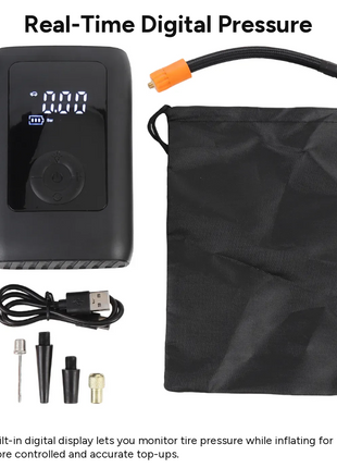 Portable Smart Tire Inflator Air Pump with Digital Pressure Display, USB-C Rechargeable 7.4V Battery, Emergency Light & Power Bank, Compact Car Bike Ball Inflator
