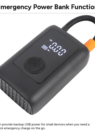 Portable Smart Tire Inflator Air Pump with Digital Pressure Display, USB-C Rechargeable 7.4V Battery, Emergency Light & Power Bank, Compact Car Bike Ball Inflator