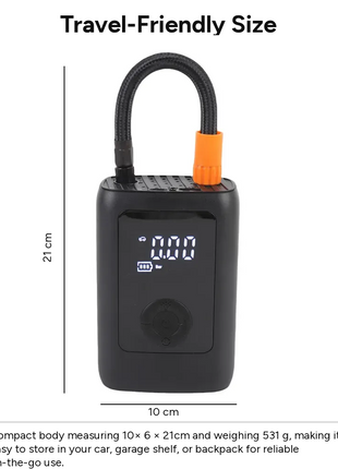 Portable Smart Tire Inflator Air Pump with Digital Pressure Display, USB-C Rechargeable 7.4V Battery, Emergency Light & Power Bank, Compact Car Bike Ball Inflator