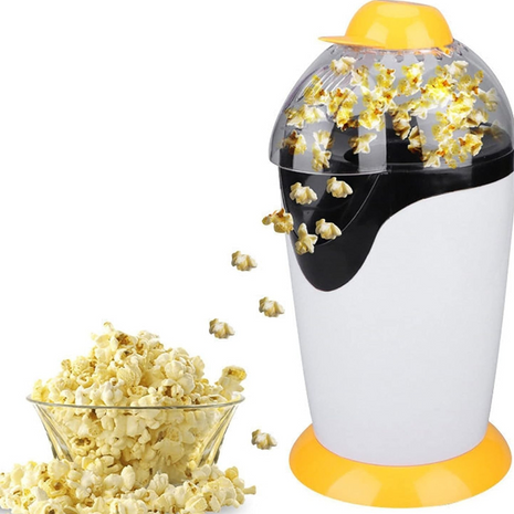 1200W Hot Air Popcorn Maker 230V EU Plug, 2.5L Capacity, Oil-Free, ABS, White & Yellow Compact Design