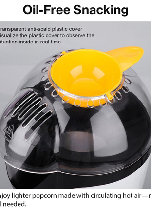 1200W Hot Air Popcorn Maker 230V EU Plug, 2.5L Capacity, Oil-Free, ABS, White & Yellow Compact Design