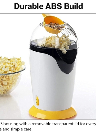 1200W Hot Air Popcorn Maker 230V EU Plug, 2.5L Capacity, Oil-Free, ABS, White & Yellow Compact Design