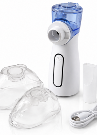 Portable Ultrasonic Nebulizer 10ml 4–5µm Microporous Mesh USB-C or AA Battery 1.5W 2 Masks Compact