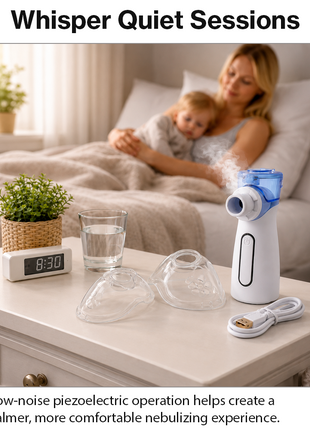Portable Ultrasonic Nebulizer 10ml 4–5µm Microporous Mesh USB-C or AA Battery 1.5W 2 Masks Compact