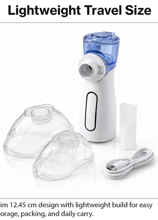 Portable Ultrasonic Nebulizer 10ml 4–5µm Microporous Mesh USB-C or AA Battery 1.5W 2 Masks Compact