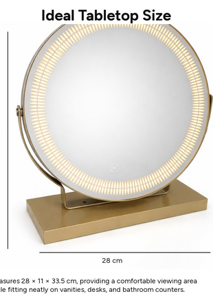 Medium LED Tabletop Vanity Mirror with Touch Sensor Control, 3 Color Light Modes, Stepless Dimming, USB-C Rechargeable, Gold Stand 6.5W