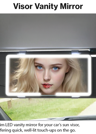 Car Vanity Mirror with LED Light 24.5cm – Slim ABS Frame, Rechargeable, 3-Level Dimming, White
