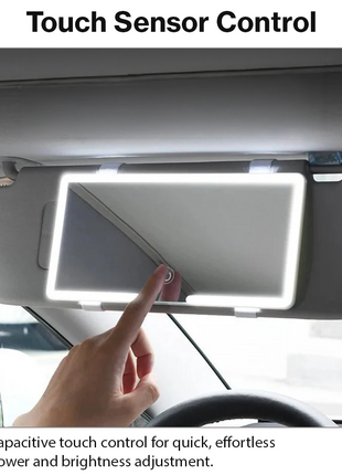 Car Vanity Mirror with LED Light 24.5cm – Slim ABS Frame, Rechargeable, 3-Level Dimming, White