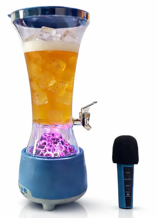 Beer Tower Dispenser with Bluetooth 6.0 Speaker & Wireless Microphone, 1.5 L Drink Tower, LED Light Base, USB-C Rechargeable, ABS Party Beverage Dispenser