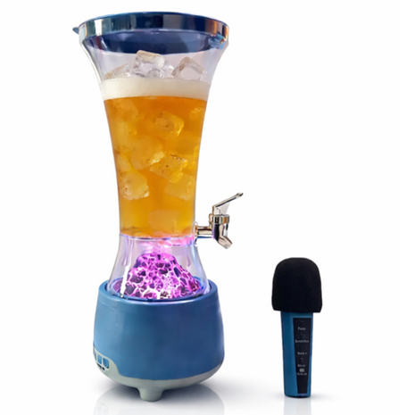 Beer Tower Dispenser with Bluetooth 6.0 Speaker & Wireless Microphone, 1.5 L Drink Tower, LED Light Base, USB-C Rechargeable, ABS Party Beverage Dispenser