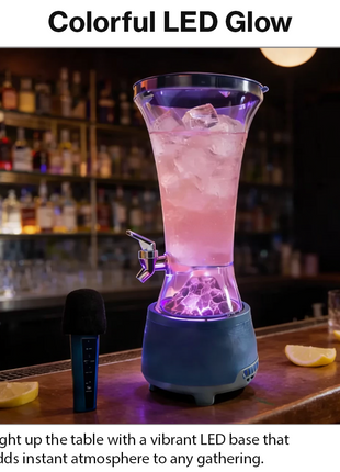 Beer Tower Dispenser with Bluetooth 6.0 Speaker & Wireless Microphone, 1.5 L Drink Tower, LED Light Base, USB-C Rechargeable, ABS Party Beverage Dispenser
