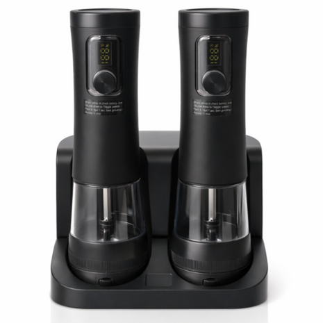 Rechargeable Salt & Pepper Grinder Set USB-C Charging Dock LED Light Adjustable Ceramic Automatic 2-Pack