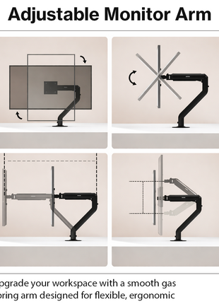 Gas Spring Monitor Arm Clamp or Grommet Mount