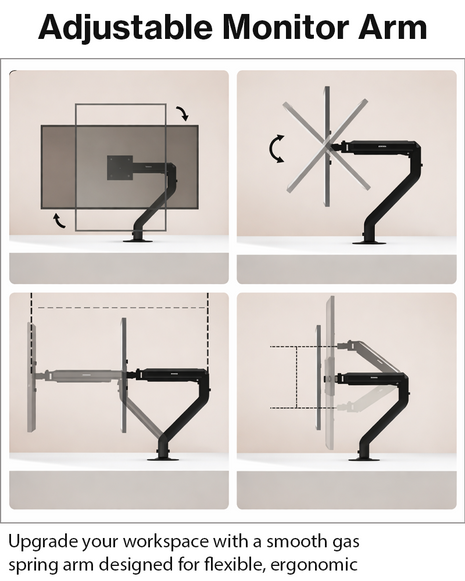 Gas Spring Monitor Arm Clamp or Grommet Mount