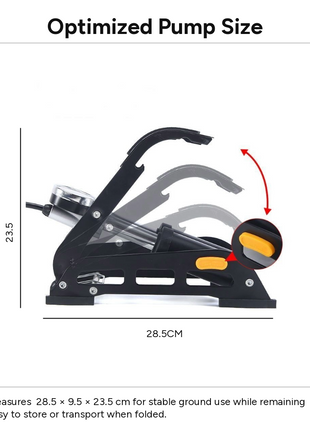 Foot Pump with Gauge – High-Pressure Steel Frame Pedal Inflator – Multi-Valve Compatibility