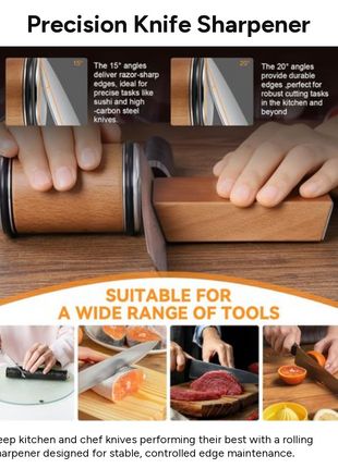 Magnetic Rolling Knife Sharpener with Diamond Stone, 15°/20° Fixed Angles, Manual Kitchen & Chef Knife Sharpening Tool