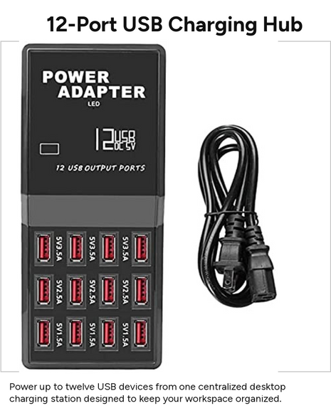 12-Port USB Charging Station  Power Adapter