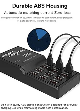 12-Port USB Charging Station  Power Adapter