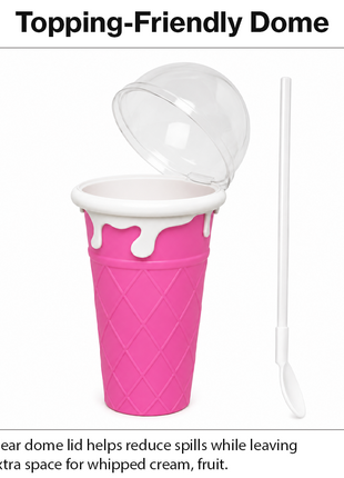 Ice Cream Cup Slush Maker with Straw & Spoon, Reusable Frozen Dessert Cup, Pink