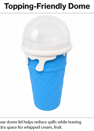 Ice Cream Cup Slush Maker with Straw & Spoon, Reusable Frozen Dessert Cup, Blue