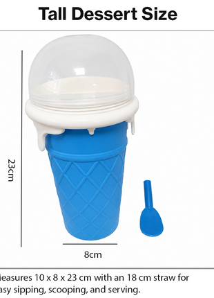 Ice Cream Cup Slush Maker with Straw & Spoon, Reusable Frozen Dessert Cup, Blue