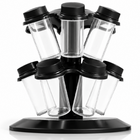 12-in-1 Rotating Spice Rack with Glass Bottles