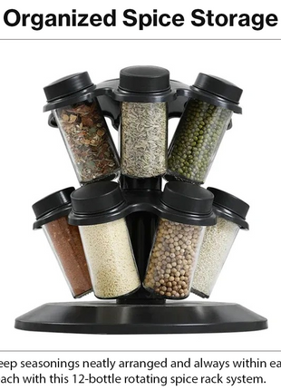 12-in-1 Rotating Spice Rack with Glass Bottles