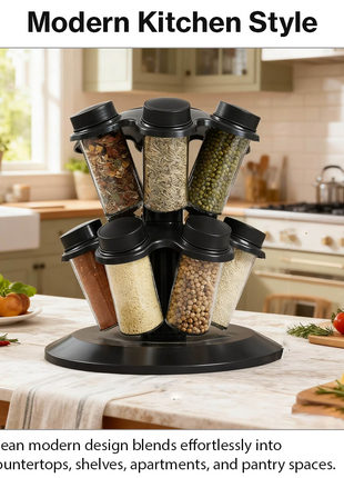 12-in-1 Rotating Spice Rack with Glass Bottles