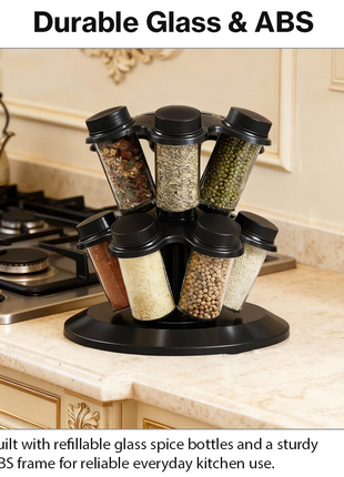 12-in-1 Rotating Spice Rack with Glass Bottles