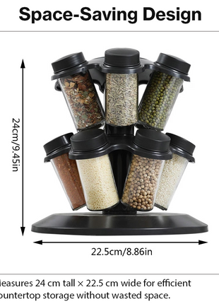 12-in-1 Rotating Spice Rack with Glass Bottles