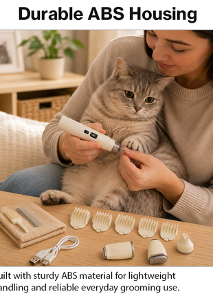 5-in-1 Pet Grooming Kit with LED Battery Display, USB-C Charging, Nail Grinder & Trimmer Attachments