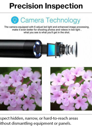 3-in-1 Industrial Endoscope Camera 2m Cable HD 1280P IP67 Waterproof Inspection Camera with LED Lights for Android PC