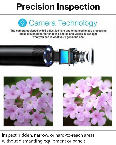 3-in-1 Industrial Endoscope Camera 2m Cable HD 1280P IP67 Waterproof Inspection Camera with LED Lights for Android PC
