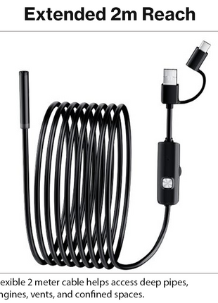 3-in-1 Industrial Endoscope Camera 2m Cable HD 1280P IP67 Waterproof Inspection Camera with LED Lights for Android PC