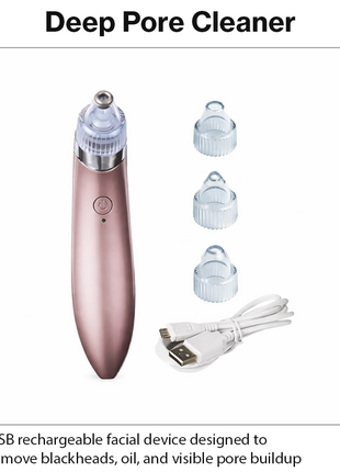 USB Rechargeable Acne Pore Cleaner with 4 Probes, 5 Levels, LED