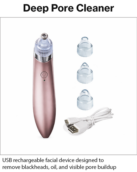 USB Rechargeable Acne Pore Cleaner with 4 Probes, 5 Levels, LED