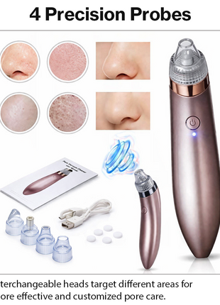 USB Rechargeable Acne Pore Cleaner with 4 Probes, 5 Levels, LED