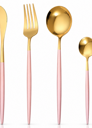 4-Piece Two-Tone Gold & Rose Stainless Steel Cutlery Set – Knife, Fork, Tablespoon & Teaspoon Gift Set