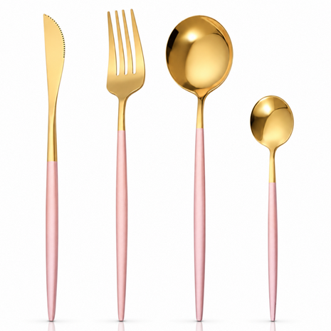4-Piece Two-Tone Gold & Rose Stainless Steel Cutlery Set – Knife, Fork, Tablespoon & Teaspoon Gift Set