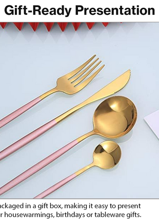4-Piece Two-Tone Gold & Rose Stainless Steel Cutlery Set – Knife, Fork, Tablespoon & Teaspoon Gift Set